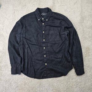 Alex Crane Shirt Mens Size Large Black Linen Button Down Long Sleeve Preppy blue